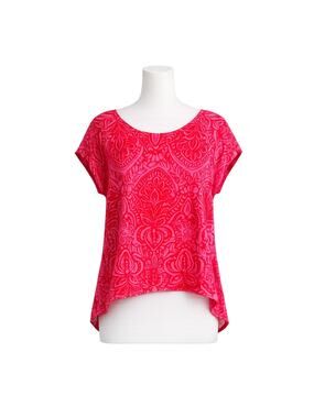 Rachel Zoe Linen Boho Top Pink Paisley Short Sleeve Blouse - Size XL